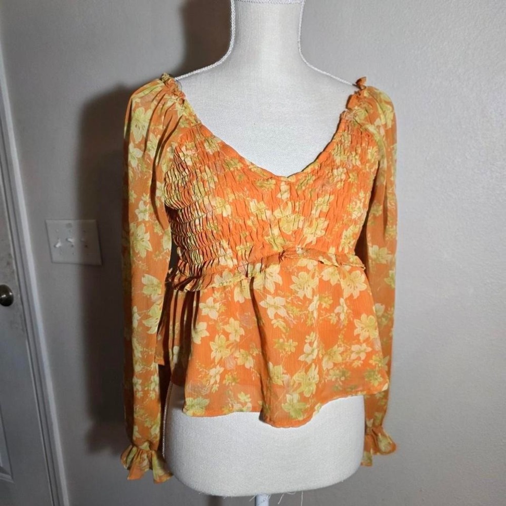 Cottage Core Orange Floral Top